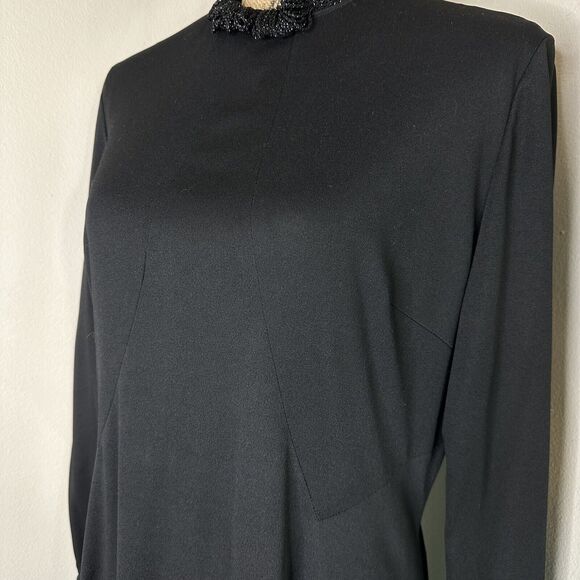 70s Vtg Kay Windsor Black Maxi Dress High Neck Sparkle Trim Goth Witchy Sz S/M? - Picture 12 of 16